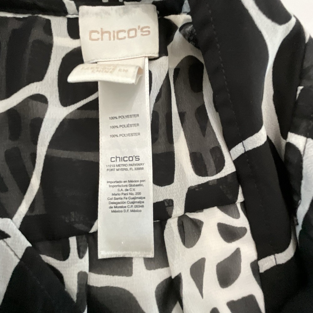 Chico's Sleeveless Blouse Abstract Print Black White Size 1 Sheer‎ Top - Picture 4 of 8